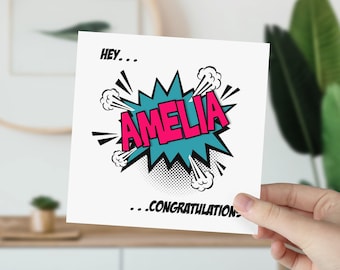 Personalised Congratulations Card | Celebration Card | New Job Card | Leaving Card | Graduation Card | Pop Art Comic Card