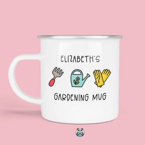 Personalised Gardening Mug | Enamel Mug | Enamel Gardening Tin Mug