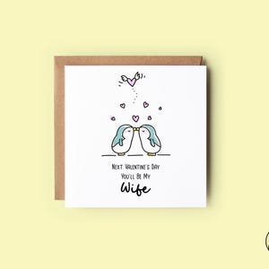 Carte de fiancée, carte de Saint-Valentin, la prochaine Saint-Valentin, tu seras ma femme, carte de pingouin
