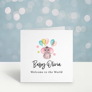 Nouvelle carte bébé | carte personnalisée bébé fille | Carte Bienvenue dans le monde | Carte Éléphant