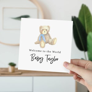 Nouvelle carte bébé | carte personnalisée pour bébé garçon | Carte Bienvenue dans le monde | Carte ours en peluche