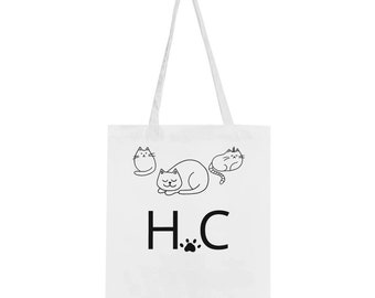 Gepersonaliseerde Eco Canvas Tote Bag voor kattenliefhebbers - Aangepaste naam Leuke draagtas voor Cat Lady, bedrukte cadeaus voor katteneigenaars en op maat gemaakte tas