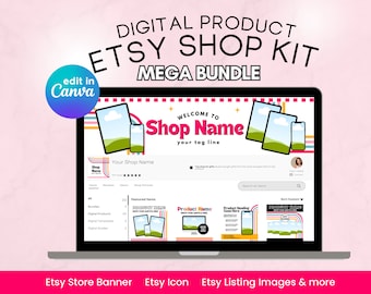 Kit boutique Etsy : modèles de bannières et de logos de boutique Canva (téléchargement numérique)
