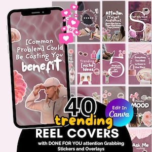 40 Instagram Reel Cover Templates  | Canva Editable Reel Templates | Content Creator Instagram Reel Covers | Viral IG Feed Cozy Aesthetic
