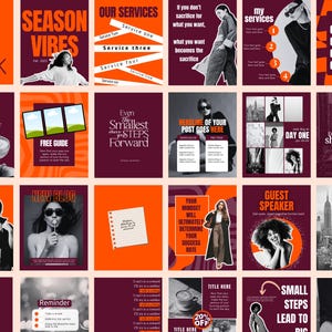 Vinröd-orange Instagram-mallar, Canva-mallar för sociala medier (digital nedladdning) (PLR)