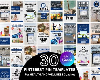 30 Pinterest Pin Templates for Health and Wellness Coaches, Trainers & Content Creators with PLR License