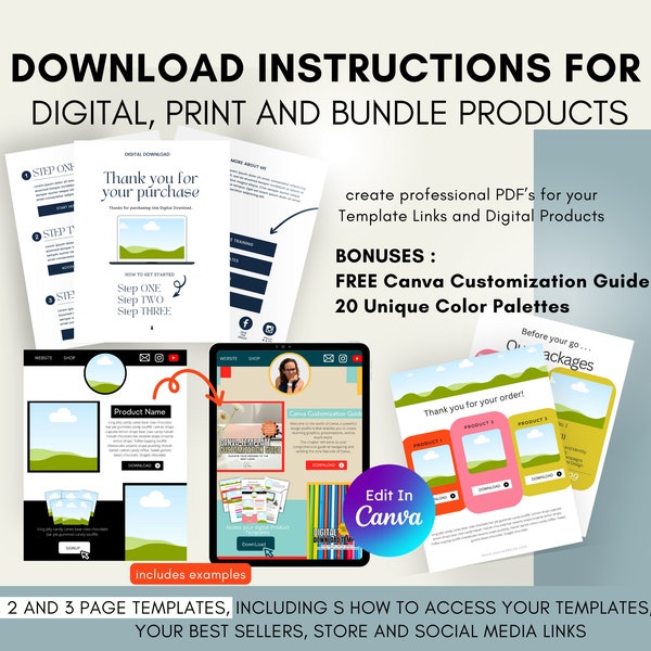 Digital Download Instruction Templates for Digital Products, Digital Products Template For Digital Product Sellers, Customize Your Templates