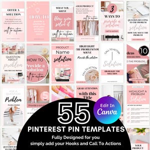 55 Pink Pinterest Templates Canva, Marketing Pins (Digital Download)