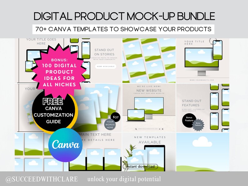 Canva Digital Product Mockup Templates | Etsy Listing Mockups (digital ...