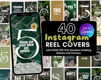 40 Green Instagram Reel Covers | Editable Canva Templates (Digital Download)(PLR)