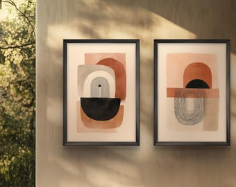 Erdfarbener Art Prints 3er-Set, botanische Boho-Wandkunst, erdige Terrakotta abstrakt, minimalistische Line Art, neutrales geometrisches Wohndekor