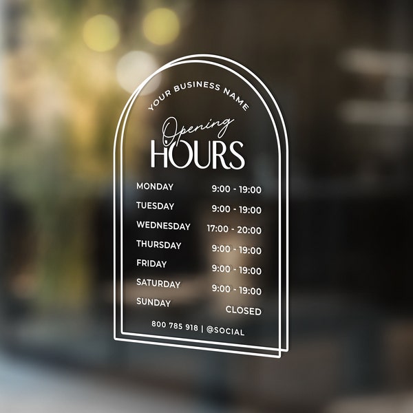 Storefront Custom Operation Hours Vinyl Decal Store Business Decal Custom Sign Business Hours Decal Arch Business Hours Decal Boho Style