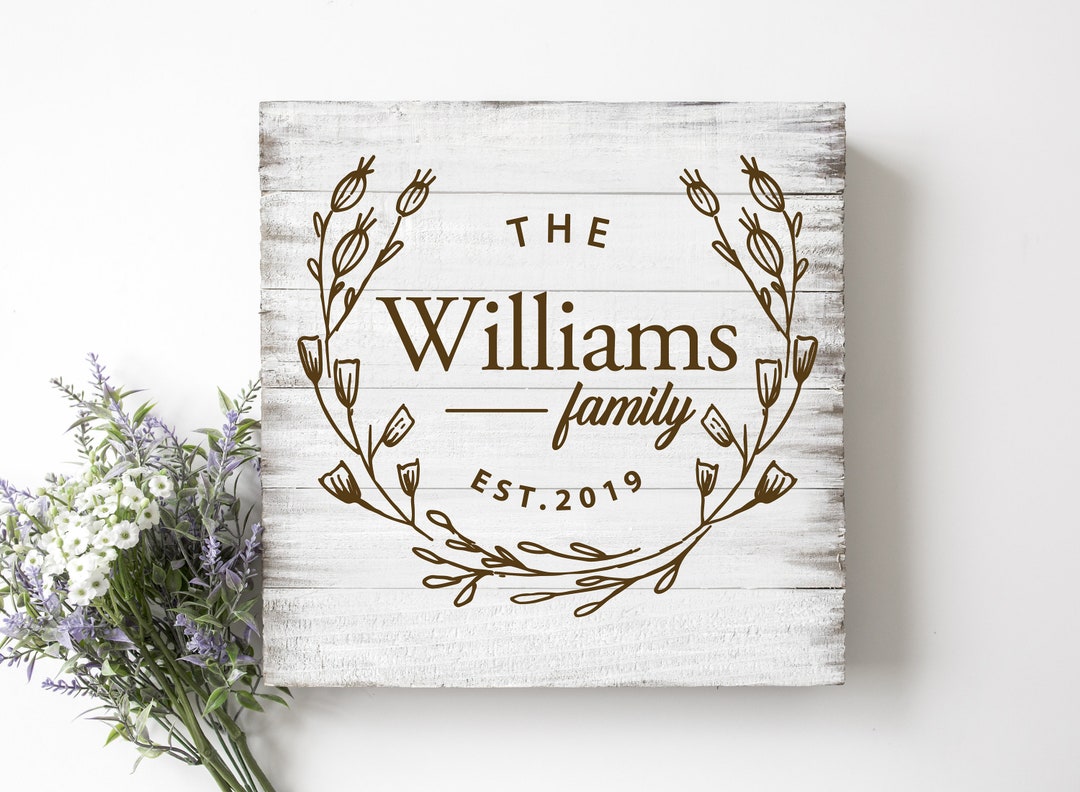 Floral Wreath Custom Family Name Decal Noodle Board Monogram Decal ...