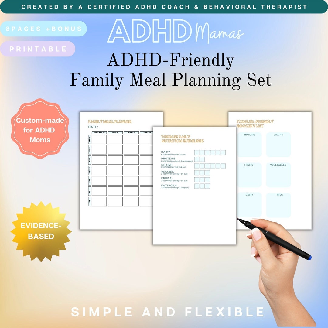 Adhd-friendly Family Meal Planner for Moms, Custom, Weekly PRINTABLE US