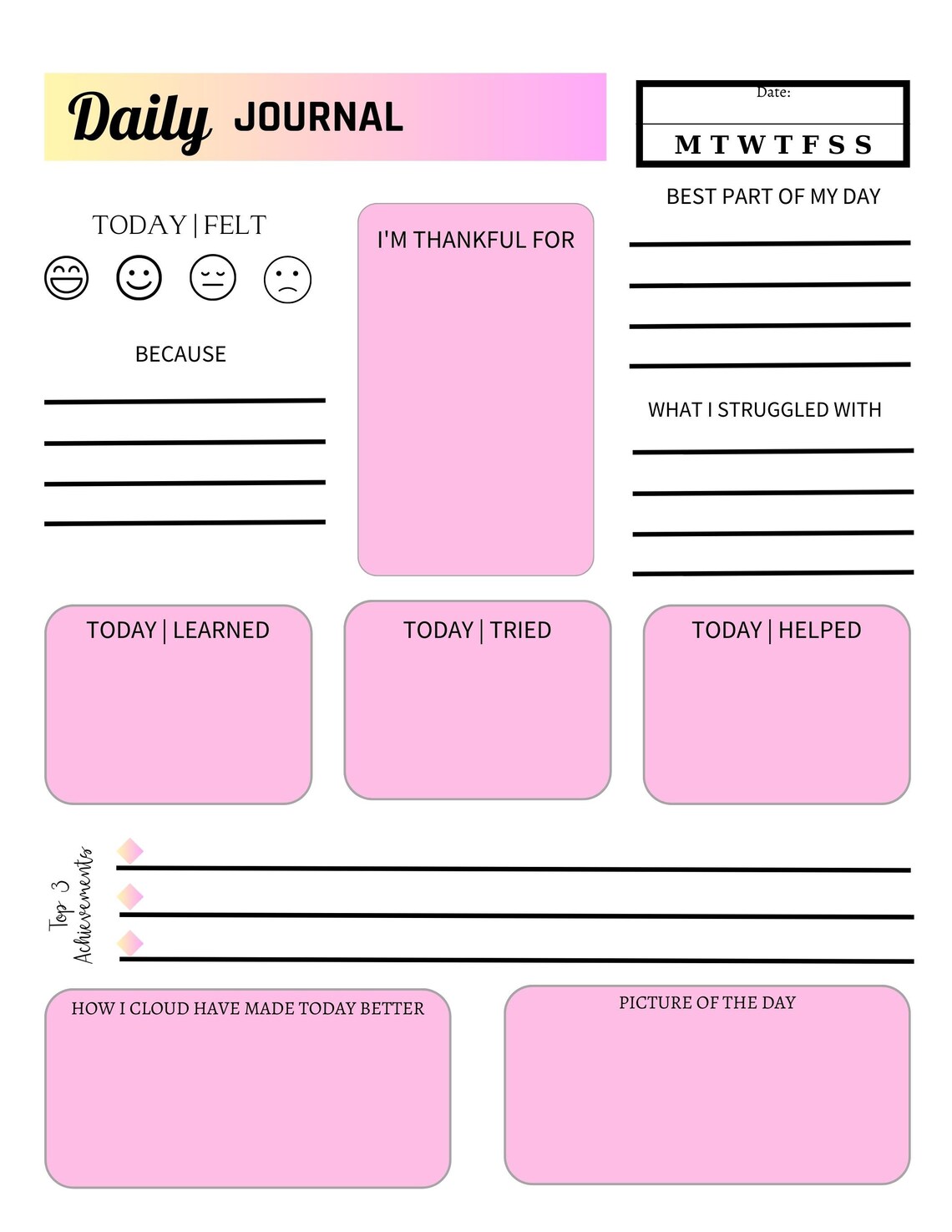 Kids Daily Journal Printable Kids Journal DIY Journal - Etsy