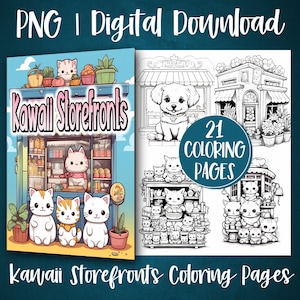 Adorable Kawaii Storefront Coloring Book Pages For Kids, Adults, Grayscale Colouring Sheets, Coloring Gift Idea, Instant Digital Download