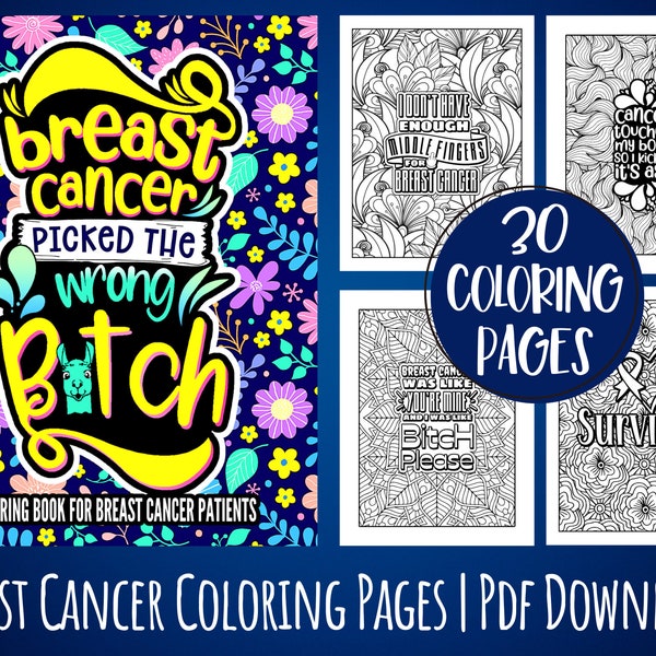 Breast Cancer Coloring Book Pages For Women | Funny, Motivational Printable Gift Idea For Patients, Instant Digital Download, Coloring Sheet