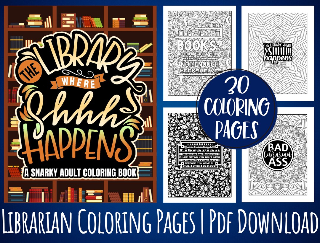 Library Coloring Table Sign Librarian Coloring Book Pages for Adults - Etsy
