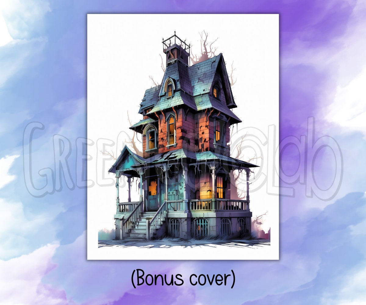 Horror House Coloring Book Pages for Adults, Gothic Haunted Mansion ...