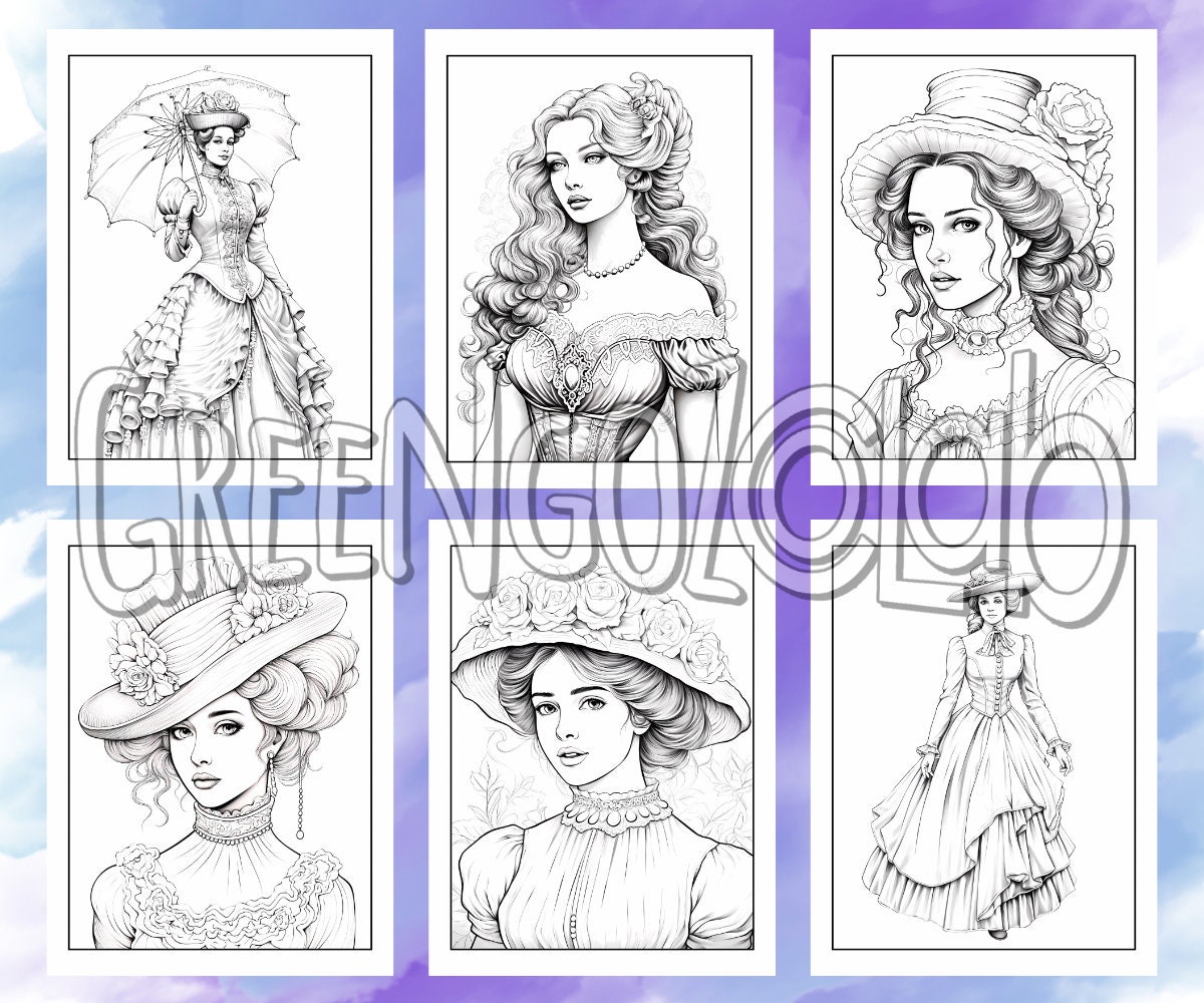 Elegant Victorian Women Coloring Book Pages for Adults - Etsy