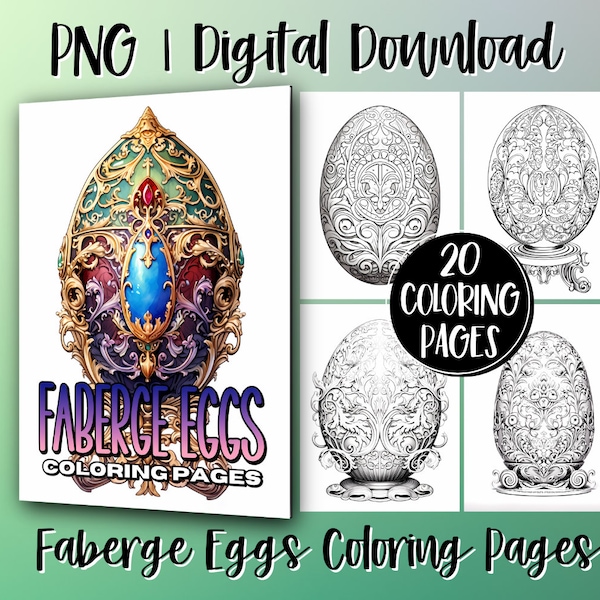 Faberge Eggs Coloring Book Pages For Adults, Kids, Imperial Ornamental Grayscale Pages, Instant Digital Download, Printable Art Gift idea