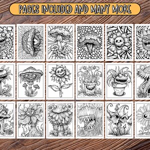 50 Creepy Horror Plants Coloring Book Pages, PDF Grayscale Disturbing ...
