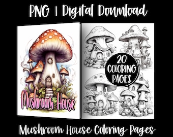 Fantasy Grayscale Mushroom House Coloring Book Pages