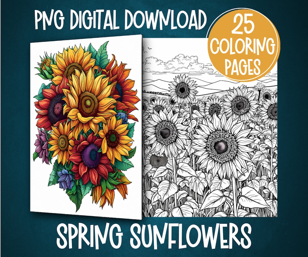 Sunflower Grayscale Floral Coloring Book Pages - Etsy
