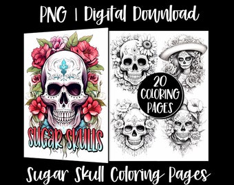 Sugar Skull Coloring Book Pages: Dia de Los Muertos Grayscale Designs