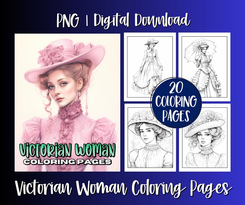 Elegant Victorian Women Coloring Book Pages for Adults, Victorian Epoch ...