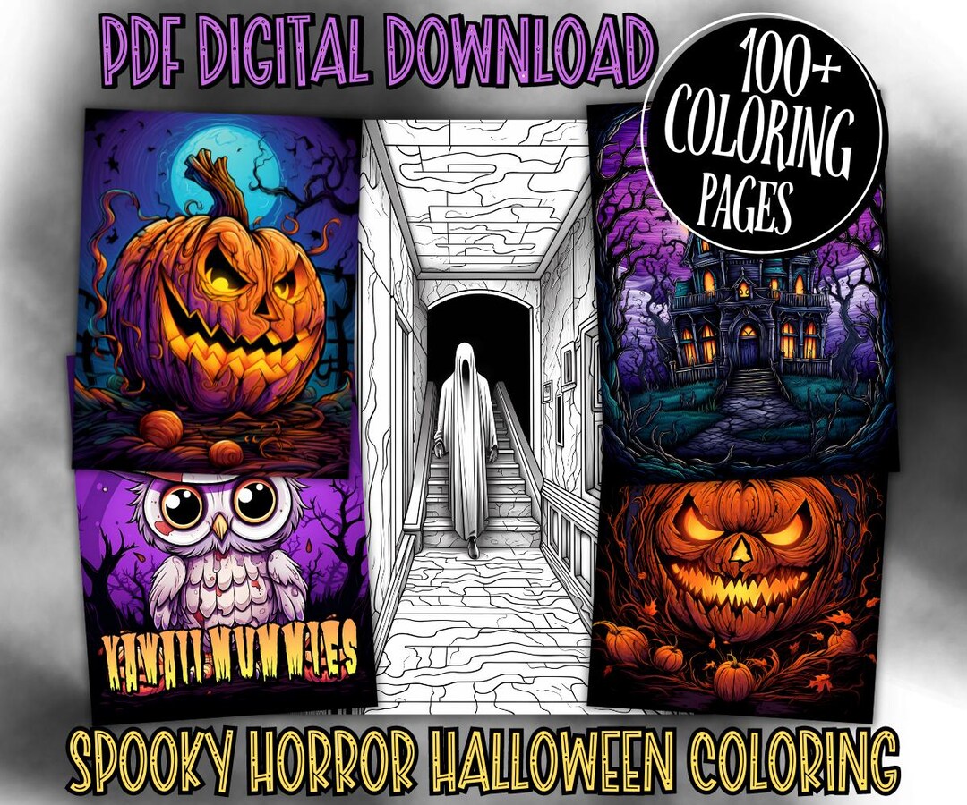 Big Bundle of 100+ Spooky Halloween Coloring Book Pages, Scary Haunted ...