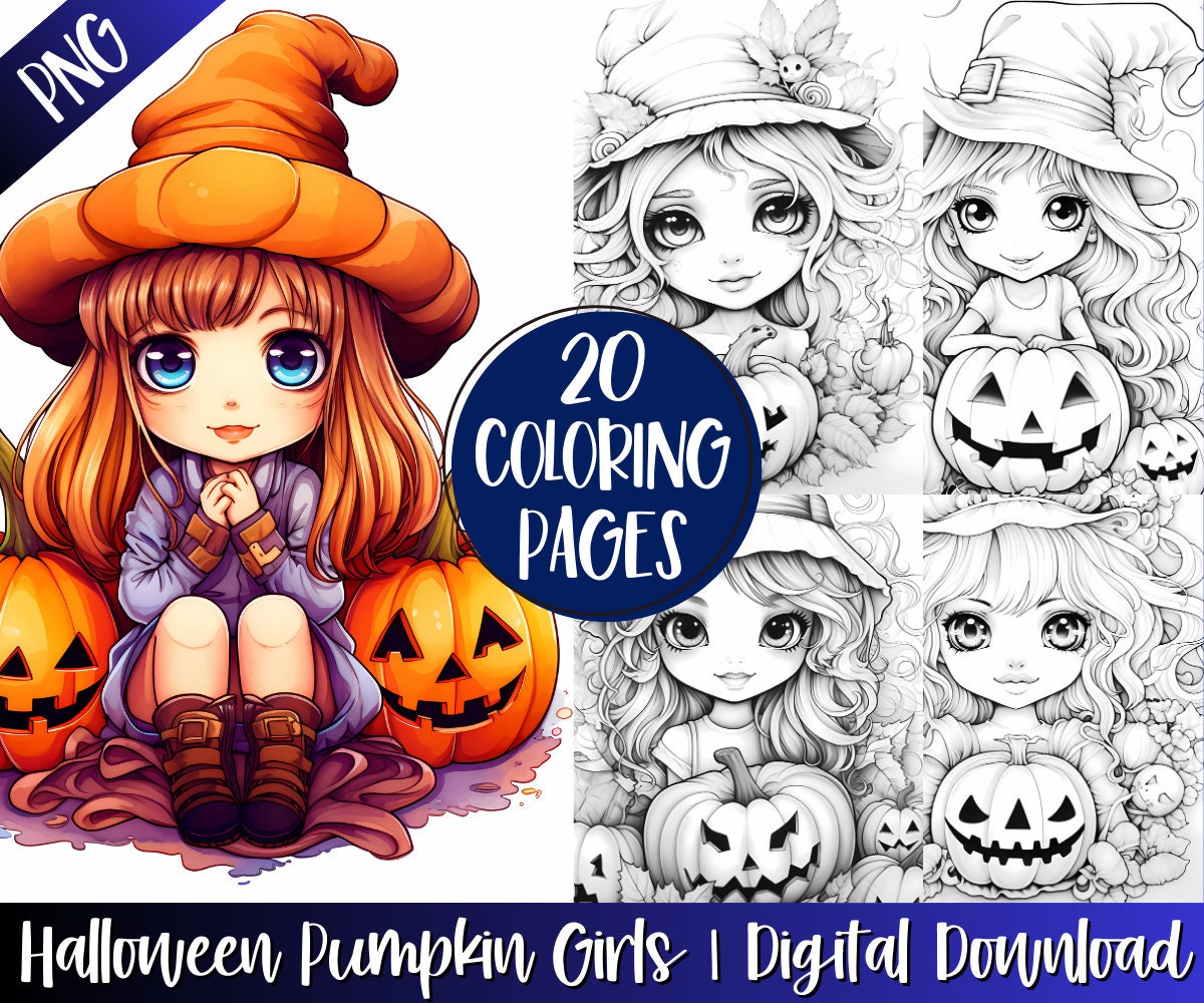 Cute Kawaii Halloween Anime Pumpkin Girl Demon Digital Art by