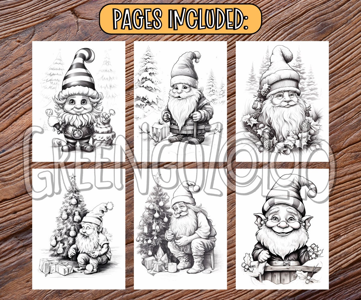Christmas Winter Santa Gnomes Coloring Book Pages for Adults, Xmas ...