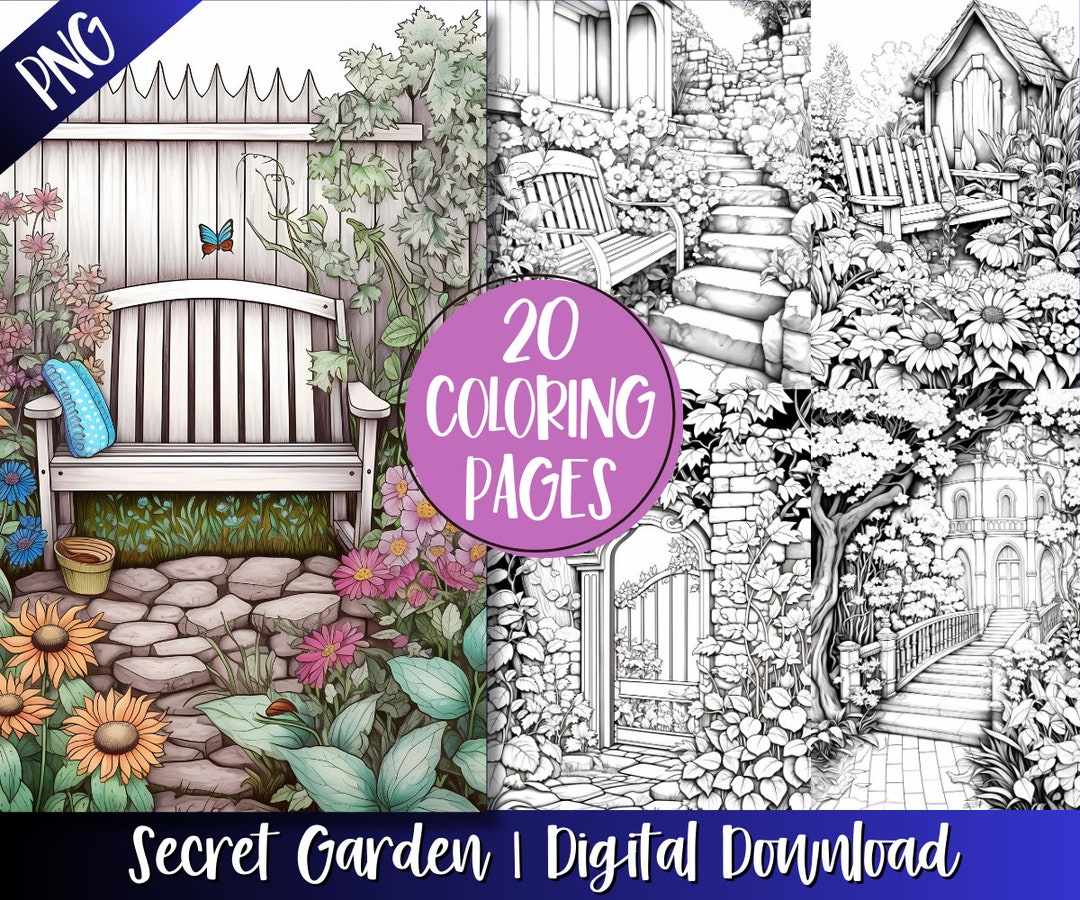 Secret Garden Coloring Book Pages for Adults & Kids, Floral Grayscale ...