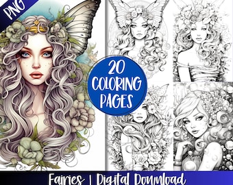 Fantasy Fairies Grayscale Coloring Book Pages