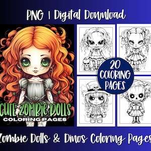 Spooky Zombie Dolls Coloring Book Pages For Adults, Teens, Scary Women Light Grayscale Coloring, Digital Download, Printable Gift Idea