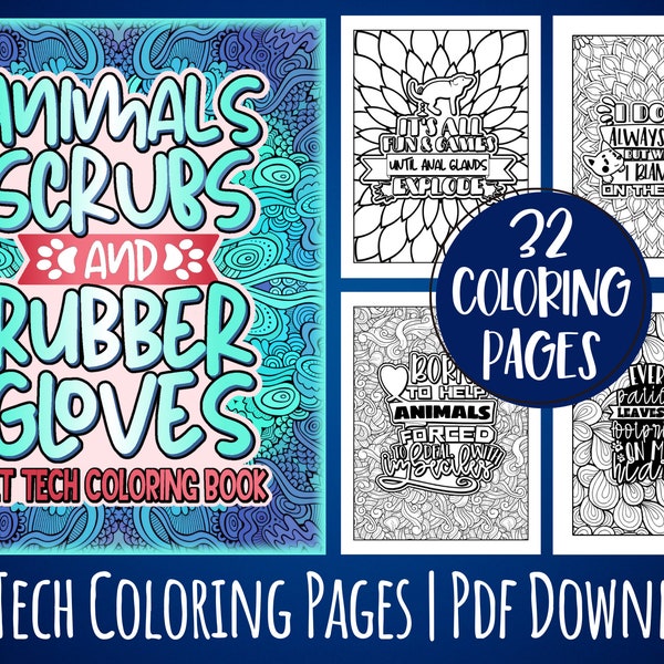 A Vet Tech Adult Coloring Book Pages, A Funny & Snarky Veterinary Technician Week Gift Printable Idea For Women, Men, Students