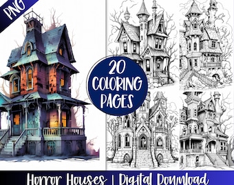 Grayscale Gothic Horror House Coloring Book Pages