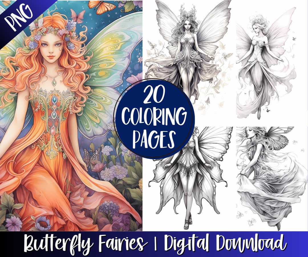 Grayscale Butterfly Fairies Coloring Book Pages - Etsy