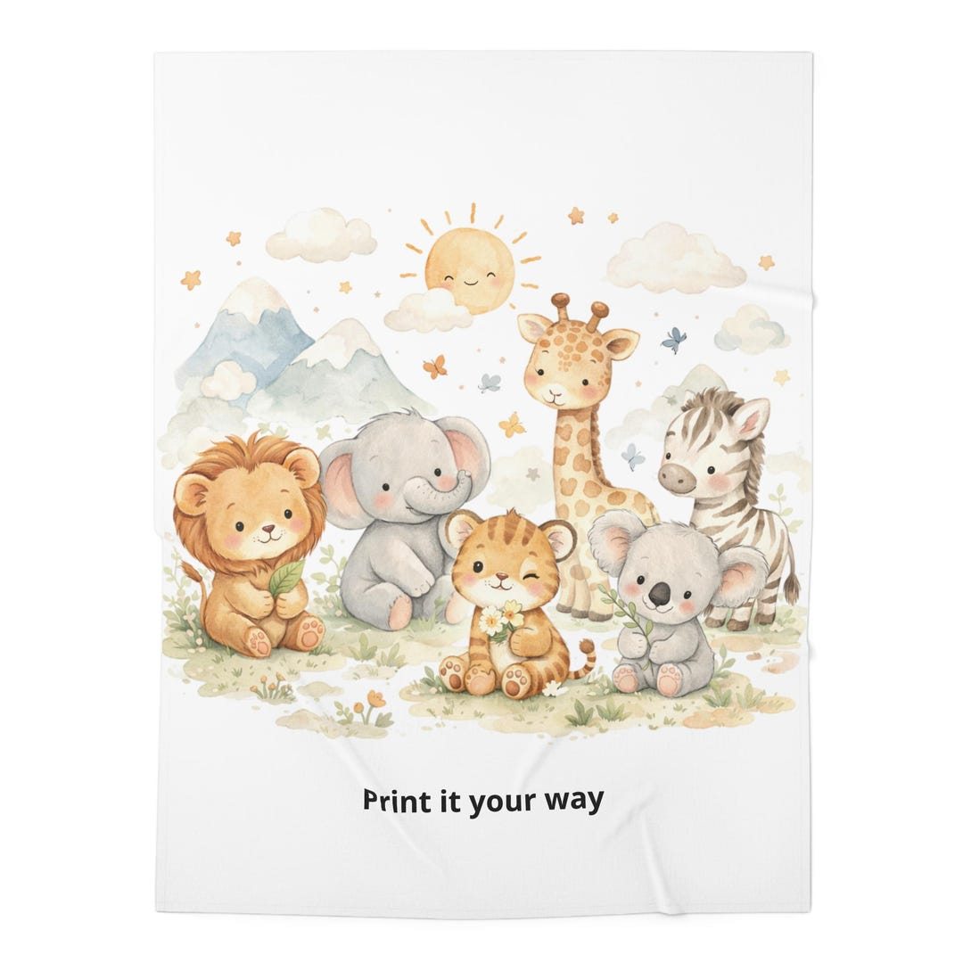 Watercolor Baby Safari Animals Baby Swaddle Blanket | Lion Elephant ...