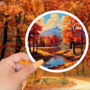 Autumn Sticker for Water Bottle Sticker for Hydro Flask Sticker for Jeep Round Outdoor Sticker for Travel Vinyl Sticker for Nature Lover