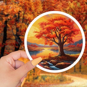 Autumn Sticker for Water Bottle Sticker for Hydro Flask Sticker for Jeep Round Outdoor Sticker for Travel Vinyl Sticker for Nature Lover