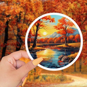 Autumn Sticker for Water Bottle Sticker for Hydro Flask Sticker for Jeep Round Outdoor Sticker for Travel Vinyl Sticker for Nature Lover