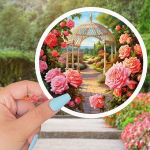 Rose Garden Landscape Sticker for Water Bottle Sticker for Hydro Flask Sticker for Jeep Round Outdoor Sticker for Travel Vinyl Sticker