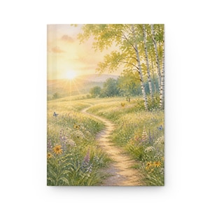 Quiet Meadow hardcover journal with a wildflower path design