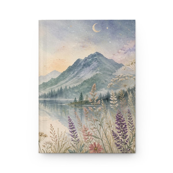 Mindful Nature hardcover journal with a mountain lake design