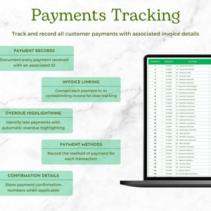 Payments Tracking Preview: Payment Records, Invoice Linking, Overdue Highlightning, Payment Methods, Confirmation Details