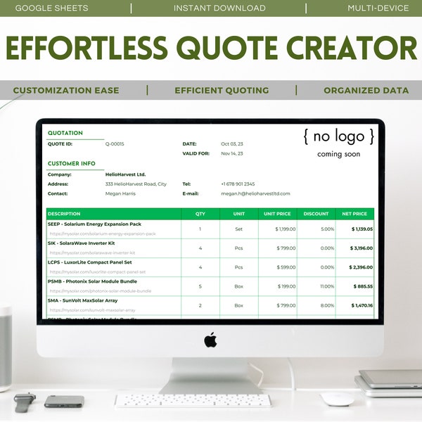 Effortless Quote Creator - Comprehensive Google Sheets Quoting Template for Invoice Creation, Business Estimates, Pricing Management Tool