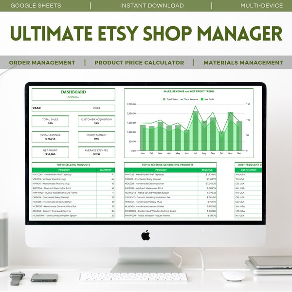 Ultimate Etsy Shop Manager for Google Sheets - Comprehensive Business Tool for Tracking Orders, Sales, and Inventory