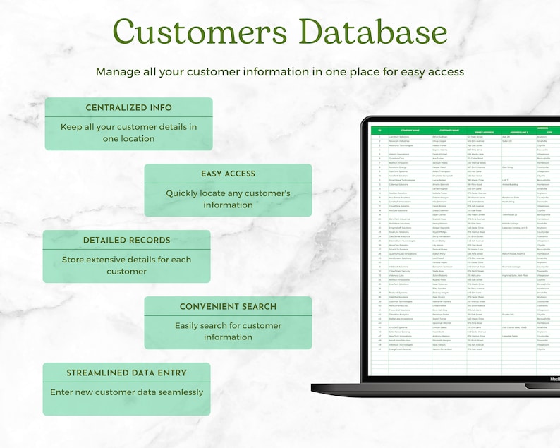 Customers Database Preview: Centralized Info, Easy Access, Detailed Records, Convenient Search, Streamlined Data Entry